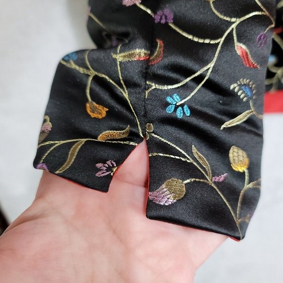 Robert Louis Lined Black Metallic Floral Silk Blend Open Front Jacket Size M/L - Picture 7 of 16